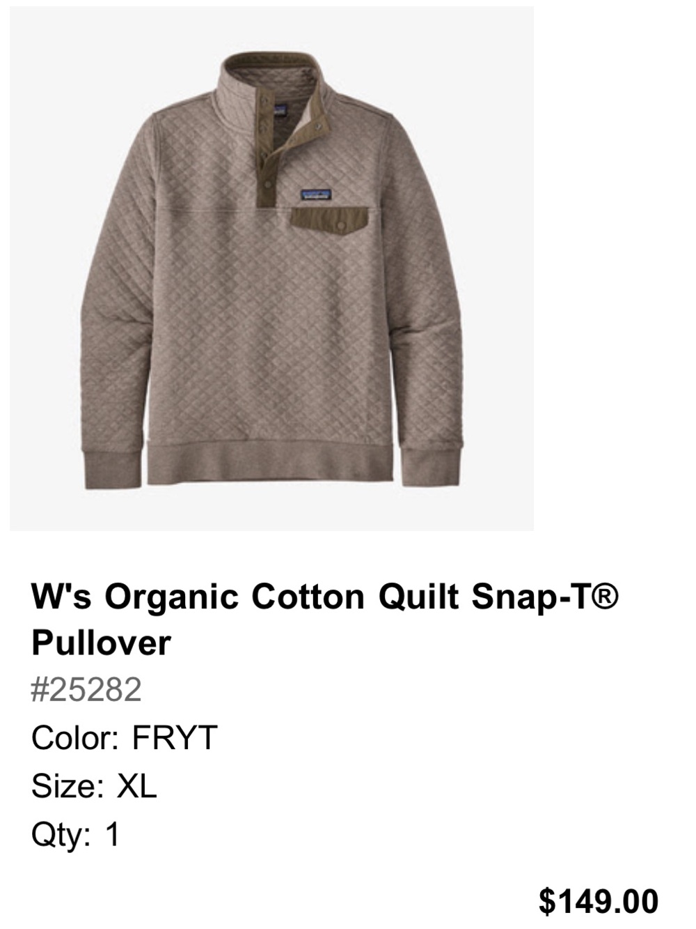 Patagonia Organic Cotton Quilt Pullover — Furry Taupe